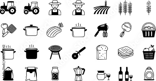Set of food industry icons in black design isolated on white background
