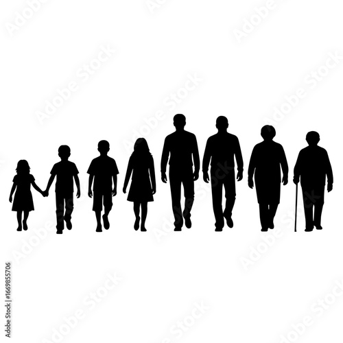 Isolated minimal black family silhouettes. Collection of family silhouettes on isolated background. Vector