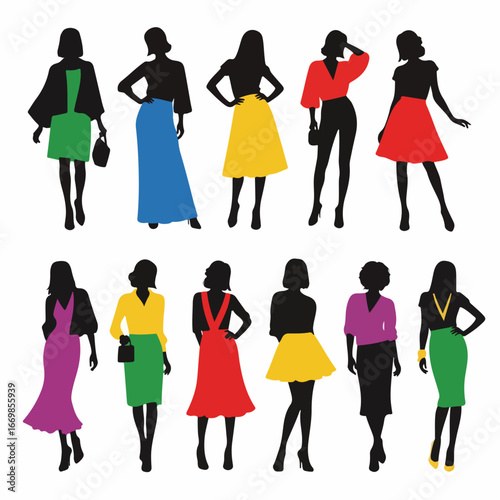  Collection of fashion woman model silhouette.	