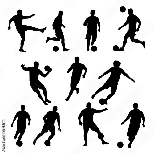 Dynamic Silhouettes Of People Playing Soccer In Various Action Poses For Team Sports