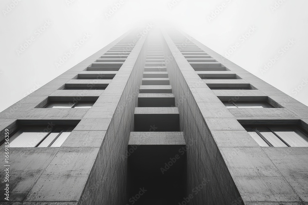 Fototapeta premium Minimalist architecture features sharp lines and symmetrical designs in urban environment
