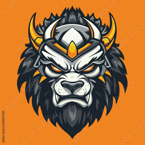  Golden Armored Beast Head Illustration | Ornate Fantasy Creature Vector Art