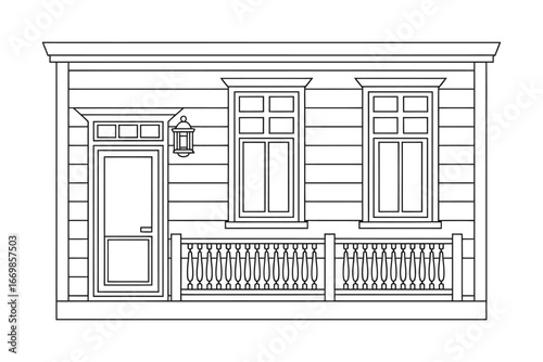 Architectural sketch of a charming house facade with a front porch and windows