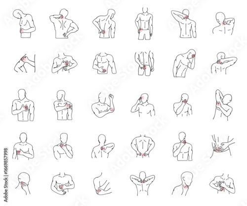 human body pain points ache line art minimalist drawing set