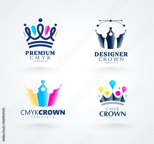 Set Logo Crown theme CMYK Print. Template design vector.