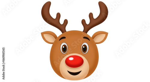 Isolated Reindeer Head with Red Nose