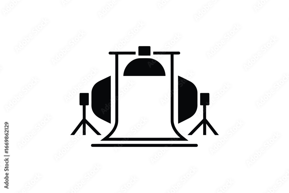 Obraz premium Professional photography studio setup with softbox lighting and backdrop stand