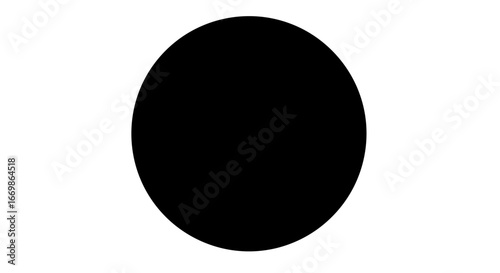 A perfect black circle stands out against a pristine white background, creating a stark, minimalist, and versatile graphic design element.