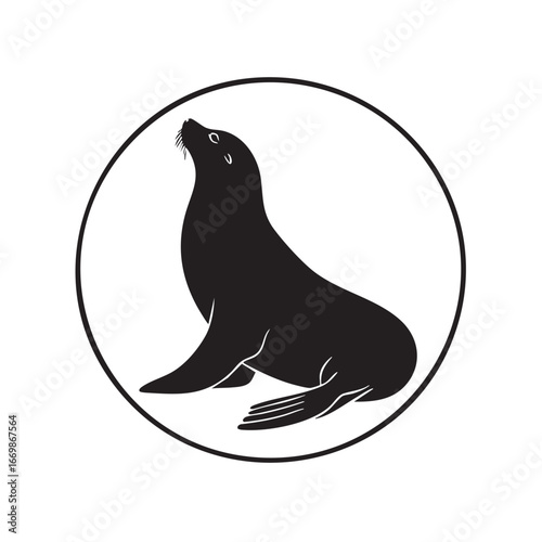 A simple icon of a sea lion in a circle.