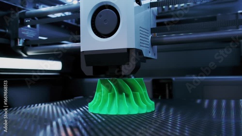 Closeup Shot of Creating Green Vase With a 3D Printer in a Workshop Setting