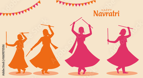 Vivid illustration of dancers silhouettes for Navratri festival