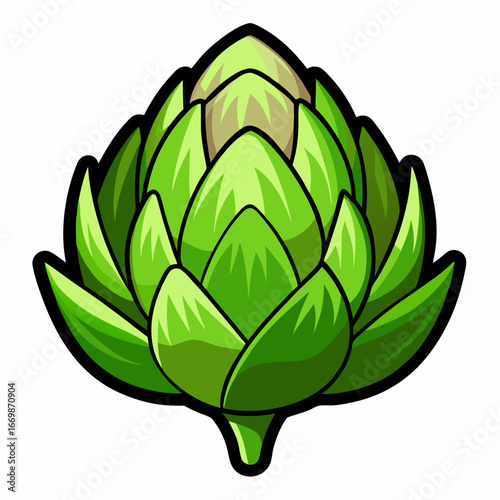 Green artichoke vegetable illustration with black outline on white background food healthy
