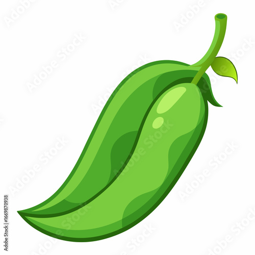 Green bean pod with stem and leaf on white background illustration vegetable food