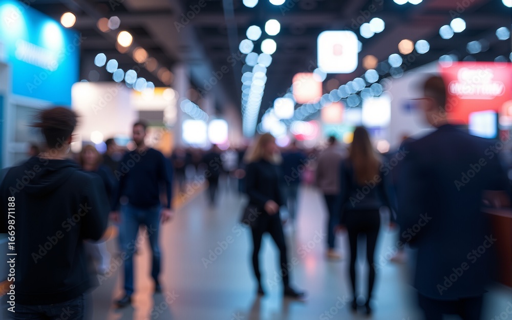 custom made wallpaper toronto digitalDynamic trade show floor with motion blur of attendees, highlighting the vibrant energy of industry events. High quality