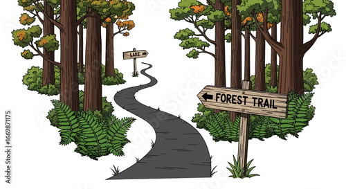 Enchanting Forest Trail Leading to a Tranquil Lake Destination Artwork