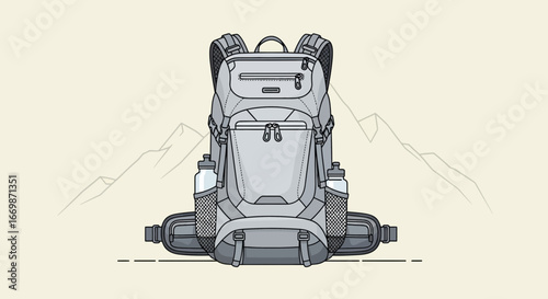 Graphic style illustration of a modern hiking backpack ready for adventure