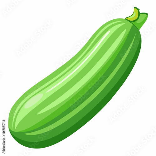 Single green zucchini with light green stem on a white background vegetable food