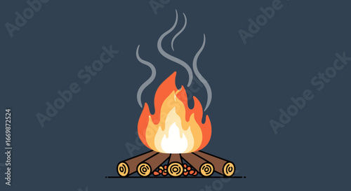 Stylized vector drawing of a warm and inviting campfire scene illustration