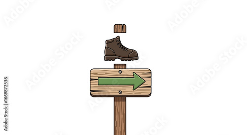 Trail Direction Signpost Featuring a Boot, Guiding Hikers on the Path