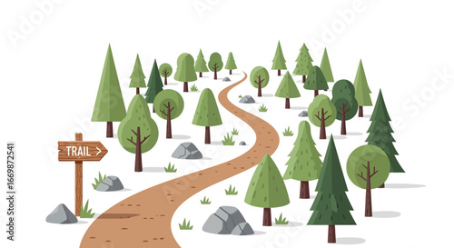 Stylized woodland trail illustration inviting for outdoor adventures