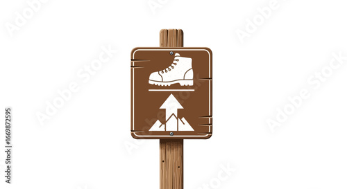 Trailhead directional information with hiking boot icon and mountain imagery