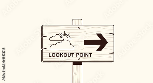 Weathered directional sign pointing towards a scenic lookout point outdoors