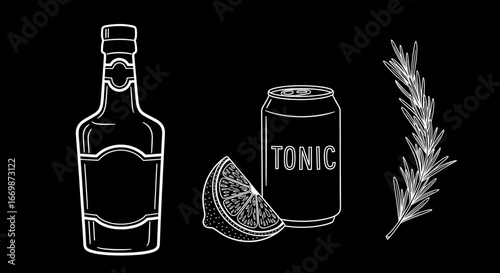 Gin and Tonic Cocktail Ingredients.
