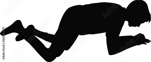 a boy crawling, silhouette vector