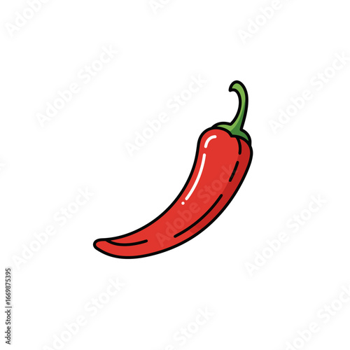 Red chili pepper vector  illustration. Food seasoning, vegan or vegetarian ingredients. Healthy diet concept. Colorful icon for harvest season. Markets and supermarkets
