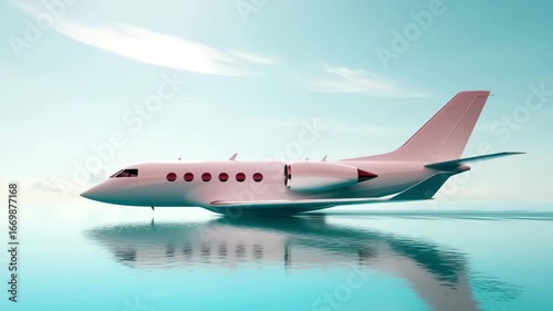 Wallpaper Mural White executive jet flying low over a calm turquoise sea, reflecting in the water Torontodigital.ca