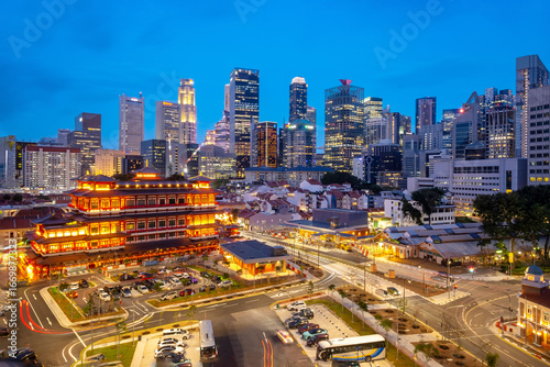 Buddha Tooth Relic Temple, Aerial view of Chinatown Singapore.
