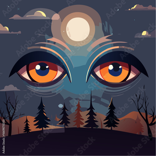 Illustration of scared eyes in the dark