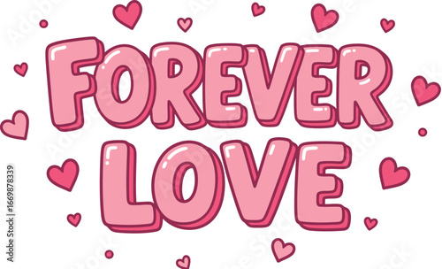 Pink Forever Love text with hearts vector