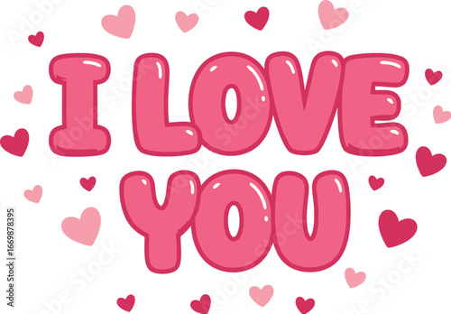 Pink I Love You Text with Hearts lettering