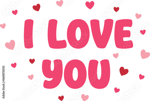 Pink hearts and I love you text graphic vector