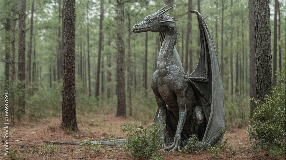 Fototapeta premium Dragon statue in a forest