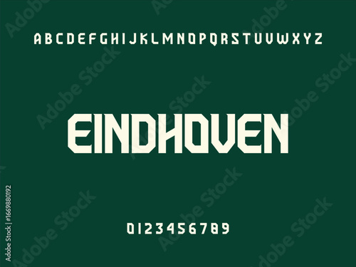 EINDHOVEN CITY on Futuristic Sporty Typography Design with Strong Letterforms Against a Solid Emerald Green Background