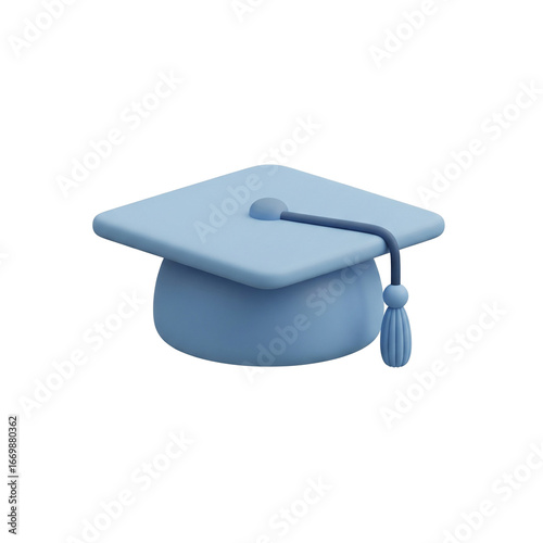 3D Graduation Cap Education Icon in Soft Pastel Clay Style