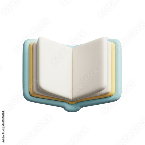 3D Open Book Education Icon in Pastel Clay Design