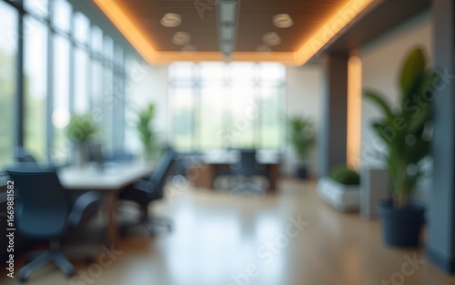 Beautiful inconspicuous office interior room. Blurry workspace with unfocused effect. High quality