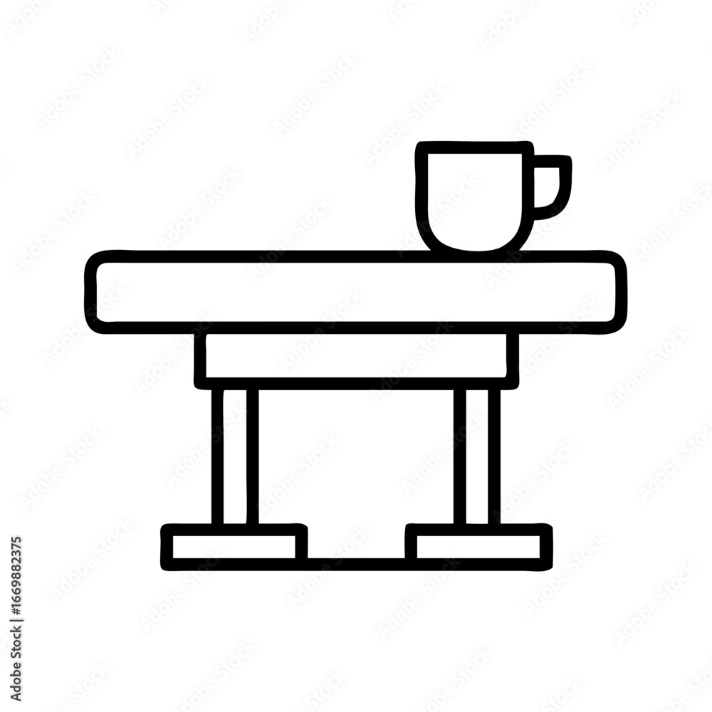 Coffee cup on table vector illustration for cafe design and furniture outline drawing concept art Coffee cup on table vector illustration for cafe design and furniture outline drawing concept art