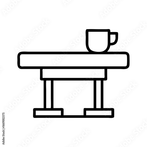 Coffee cup on table vector illustration for cafe design and furniture outline drawing concept art