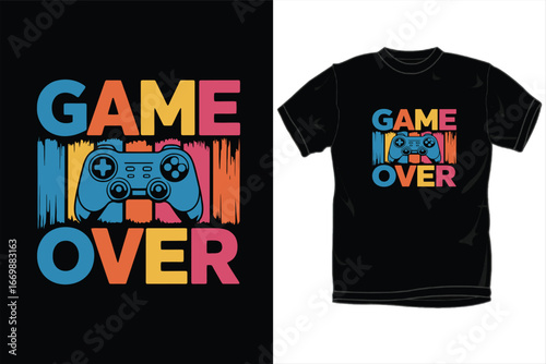Game Over T‑Shirt with Controller – Retro Gamer Typography for Esports, Streaming, Game Night and Nerd Culture