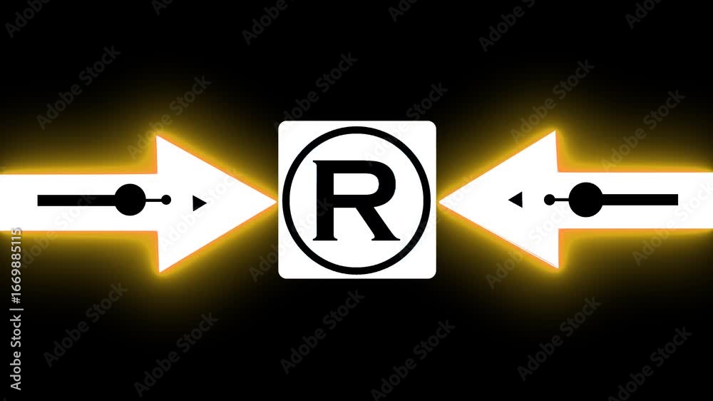 custom made wallpaper toronto digitalGlowing Bold Black Circle Contains A Large Capital Letter “R” In The Center. From The Circle, Two Black Arrows Extend Outward In The Two Cardinal Directions, Creating A Simple 