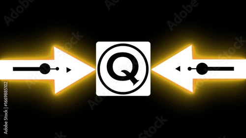 Wallpaper Mural Glowing Bold Black Circle Contains A Large Capital Letter “Q” In The Center. From The Circle, Two Black Arrows Extend Outward In The Two Cardinal Directions, Creating A Simple  Torontodigital.ca