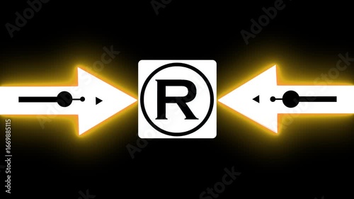 Wallpaper Mural Glowing Bold Black Circle Contains A Large Capital Letter “R” In The Center. From The Circle, Two Black Arrows Extend Outward In The Two Cardinal Directions, Creating A Simple  Torontodigital.ca
