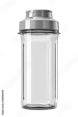 Clear glass jar with a silver lid, likely for blending or storing