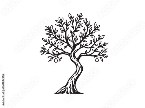 Olive Tree Botanical Simple Line Sketch