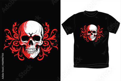 Skull and Floral Ornament T-Shirt Design - Gothic, Grunge & Edgy Apparel Graphic