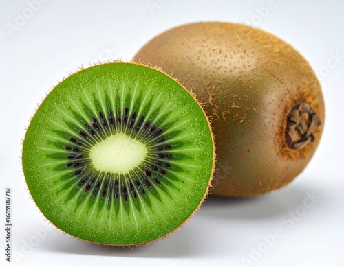 Fresh kiwi cut in half isolated on white background tropical healthy fruit 